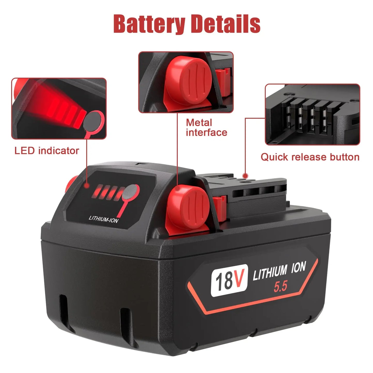 JYJZPB 5.5Ah/6.5Ah M18 Battery for Milwaukee 18V Li-Ion Replacement Battery M18 Battery,2 Pack Compatible with Milwaukee M18B XC