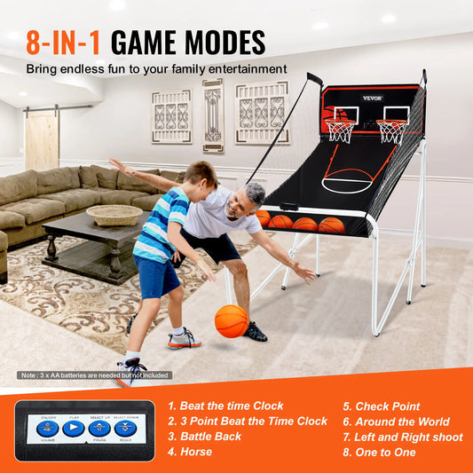 VEVOR Foldable Basketball Arcade Game 2 Player Indoor Basketball Game Home Dual Shot Sport w/ 4 Balls 8 Game Modes for Kid Adult