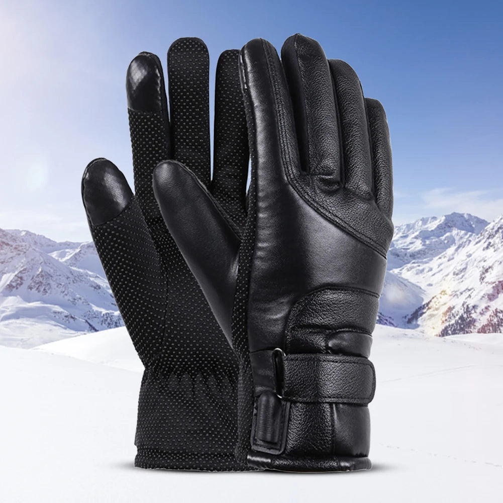 Motorcycle Winter Heated Gloves 12V Thermal Windproof Bike Gloves PU Leather Outdoor Keep Warm Guantes for Snowmobile Motorcycle - TrendForce25