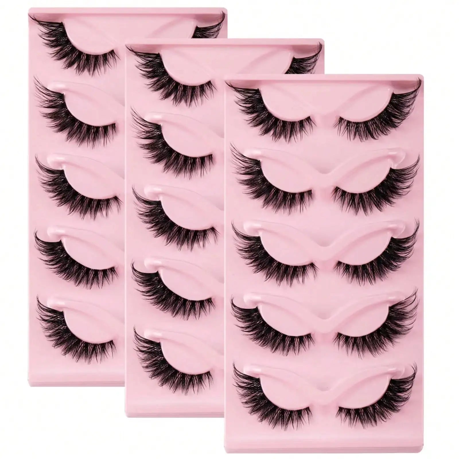 15Pairs/3Pack Cat eye Eyelashes 3D Natural False Lashes Fluffy Soft Cross Clear Band Lashes Manga Lashes Wispy Eyelash Makeup - TrendForce25