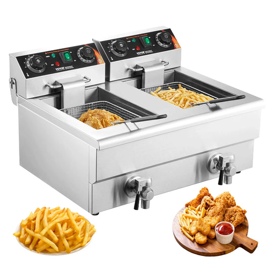 VEVOR  12L 5000W Electric Deep Fryer w/Dual Removable Tanks Commercial Countertop  Fryer for Chicken French Fries Frying Chips