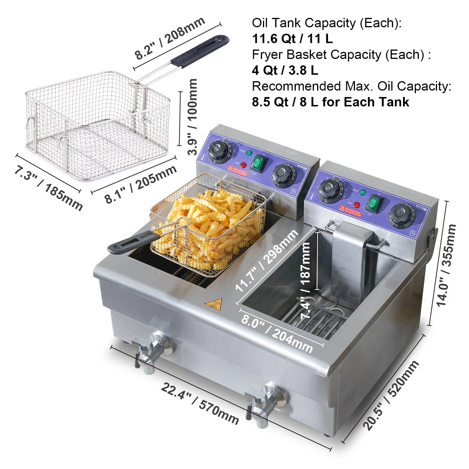 VEVOR  12L 5000W Electric Deep Fryer w/Dual Removable Tanks Commercial Countertop  Fryer for Chicken French Fries Frying Chips - TrendForce25