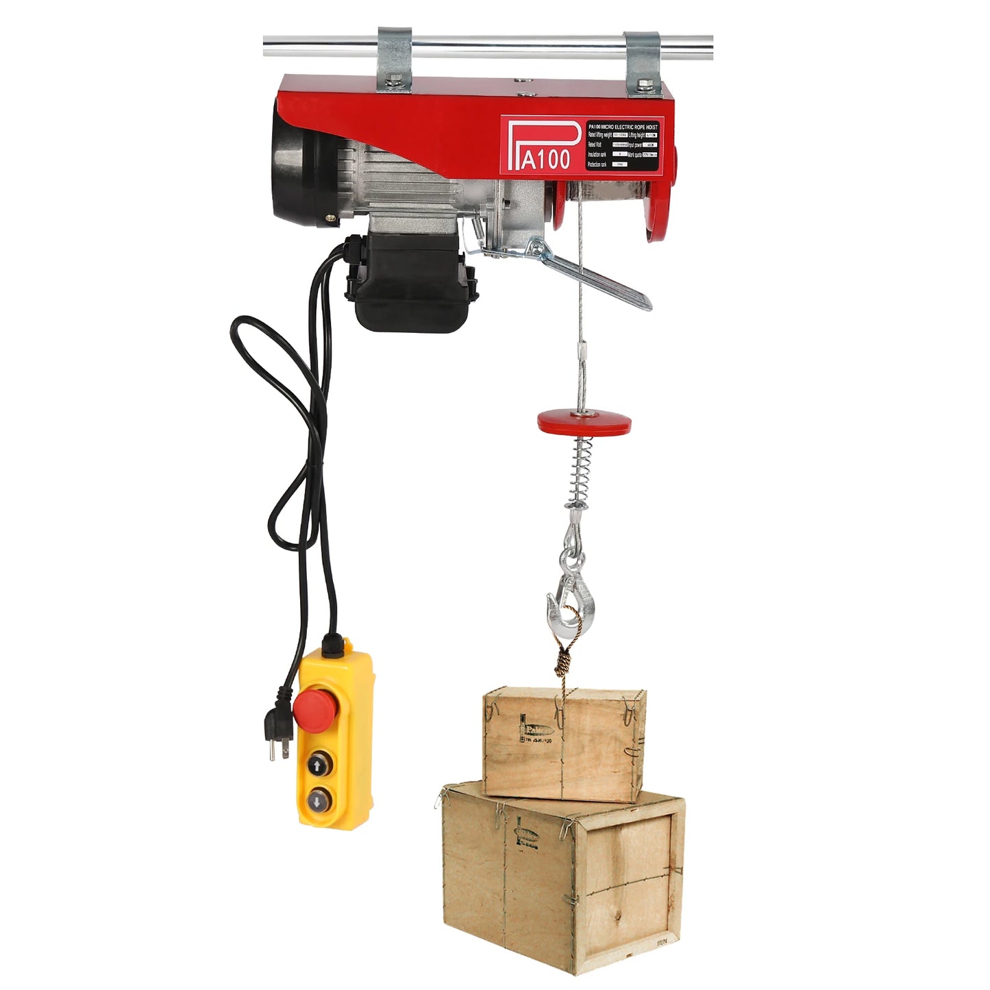 480W Electric Hoist 110V Electric Winch With Remote Control And Double Slings 220lbs Loads For Factories, Docks, Warehouses - TrendForce25