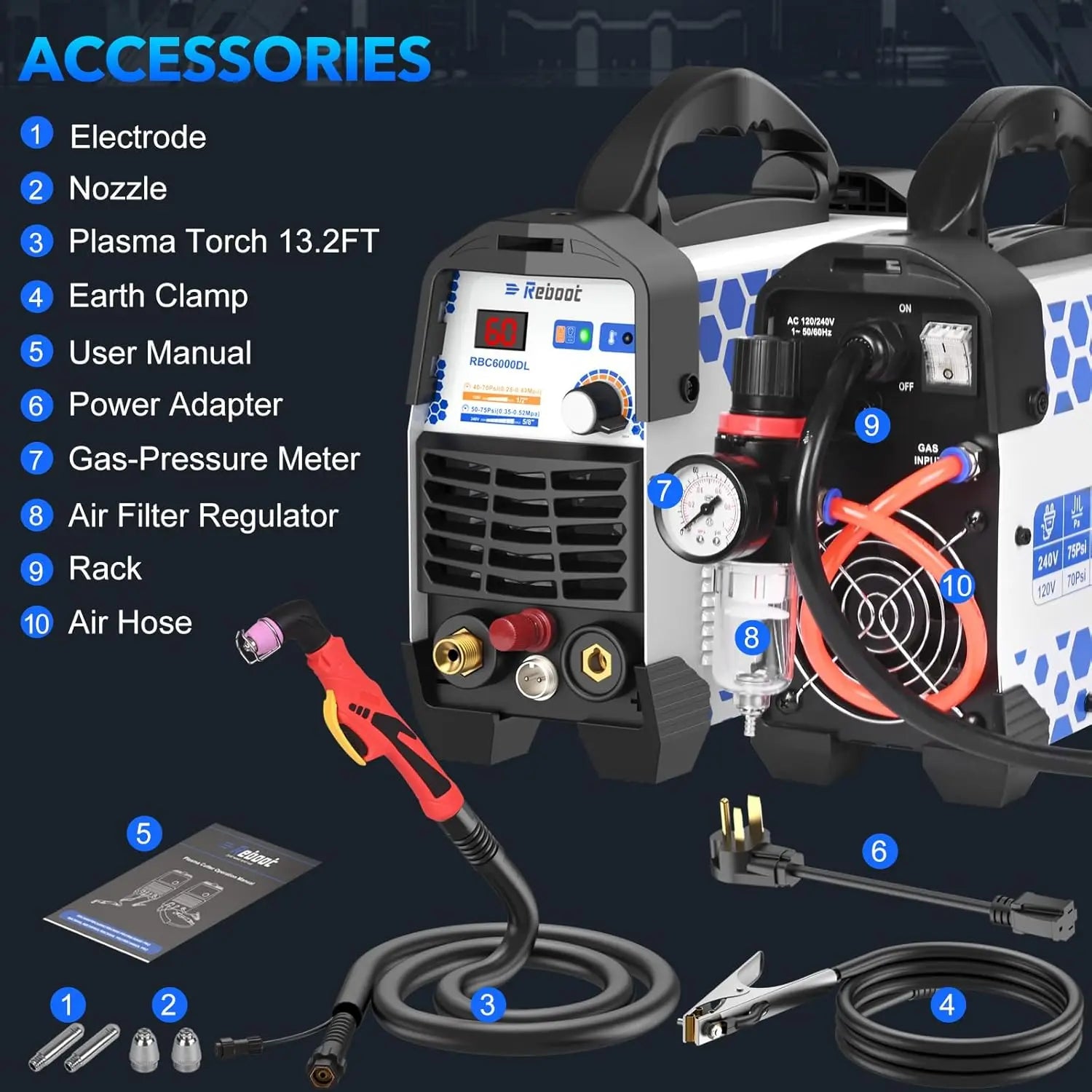 Reboot Plasma Cutter 60 Amp Pilot Arc Cutting Machine Non-Touch 1/2 inch (12mm) Clean Cut 3/4 inch (19mm) Severance Cut 110/220V - TrendForce25