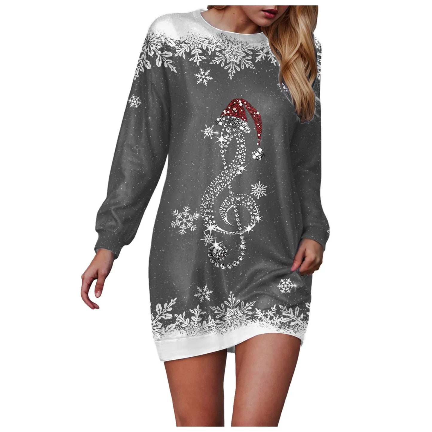 Snowflake Christmas Print Dress For Women 2025 New Year Xmas Party Dress Autumn And Winter Christmas Dresses Long Sleeve Vestido
