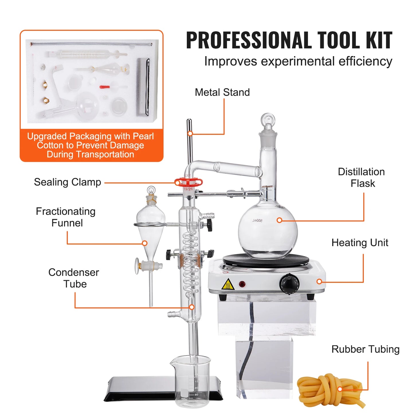 SucceBuy Essential Oil Distillation Kit 500ml 2L Distillation Apparatus 3.3 Boro Lab Glassware Distillation Kit w/ Heat Plate