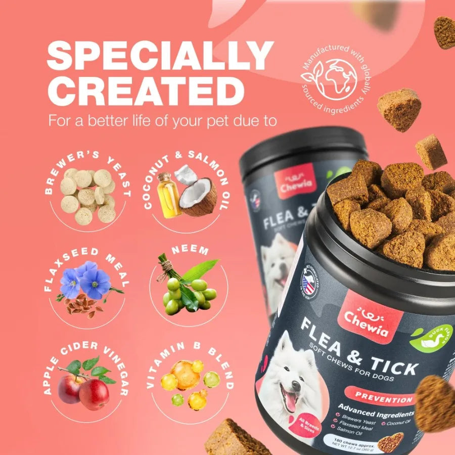Dog Flea and Tick Treatment Chews FleaTick Prevention for Dogs Chewables Natural Dog Flea Tick Control Soft Treats Immune Suppo - TrendForce25