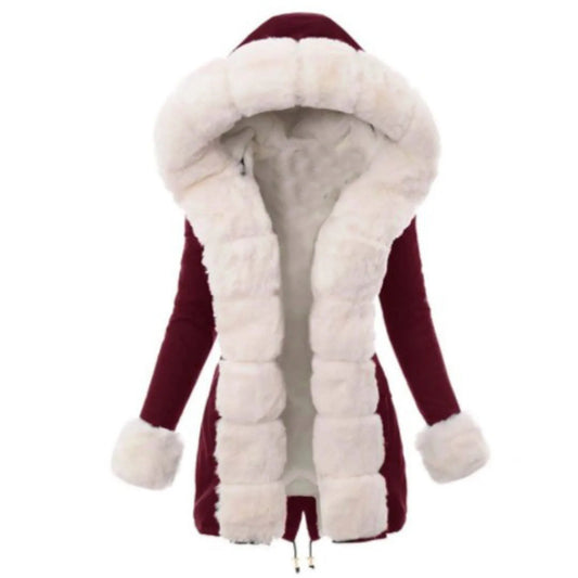 Women Warm Thickened Overcoat Warm Trendy Winter Fleece Fashion Lined Hooded Coat Snow Jacket Fleece Long Sleeve Jacket