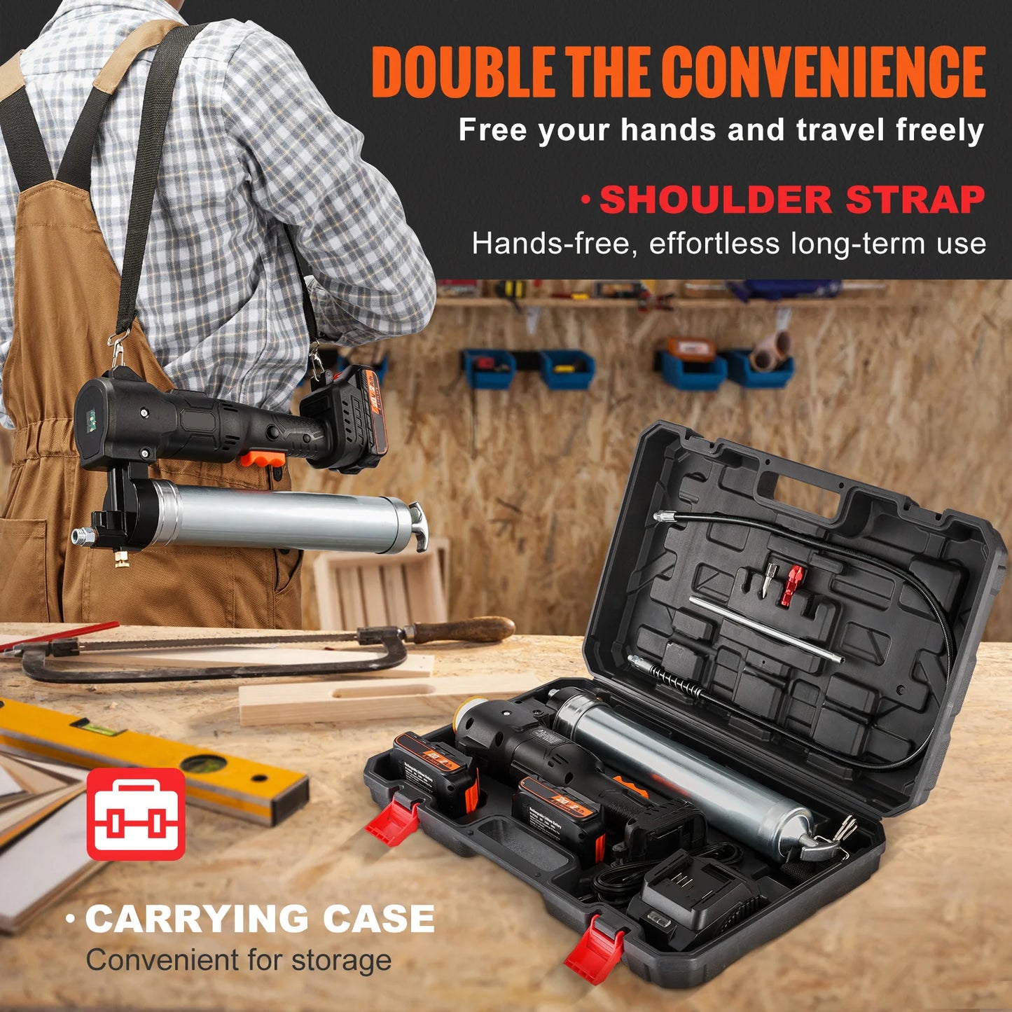 SucceBuy 10000PSI 20-Volt Cordless Electric Grease Gun Kit Battery Powered with Two Batteries Carrying Case Charger Included