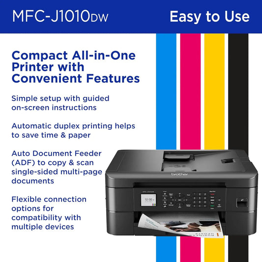 MFC-J1010DW Wireless Color Inkjet All-in-One Printer with Mobile Device and Duplex Printing, Refresh Subscription and Works