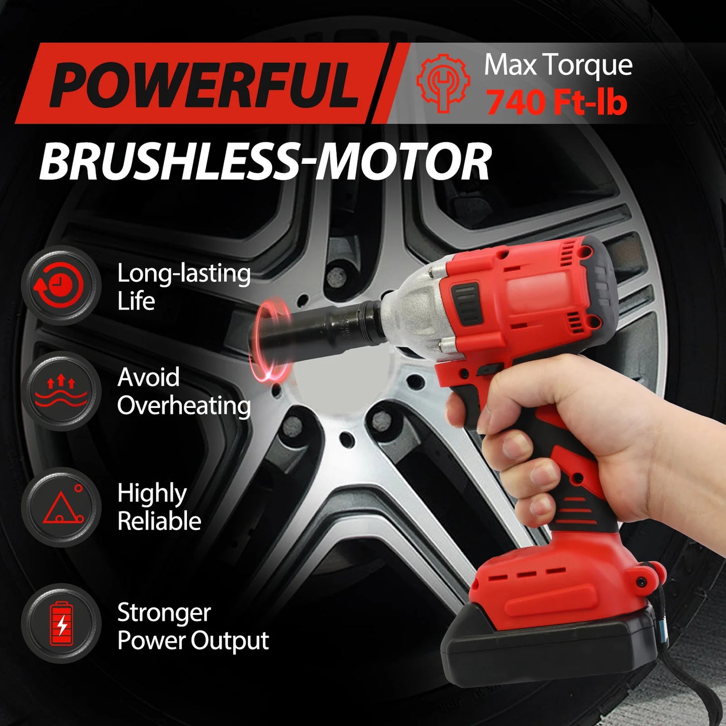 1000N.m (740ft-lbs) Cordless Impact Drill Wrench Brushless Electric High Torque Batteries 1500MAh 20V Fast Charger DIY Tool