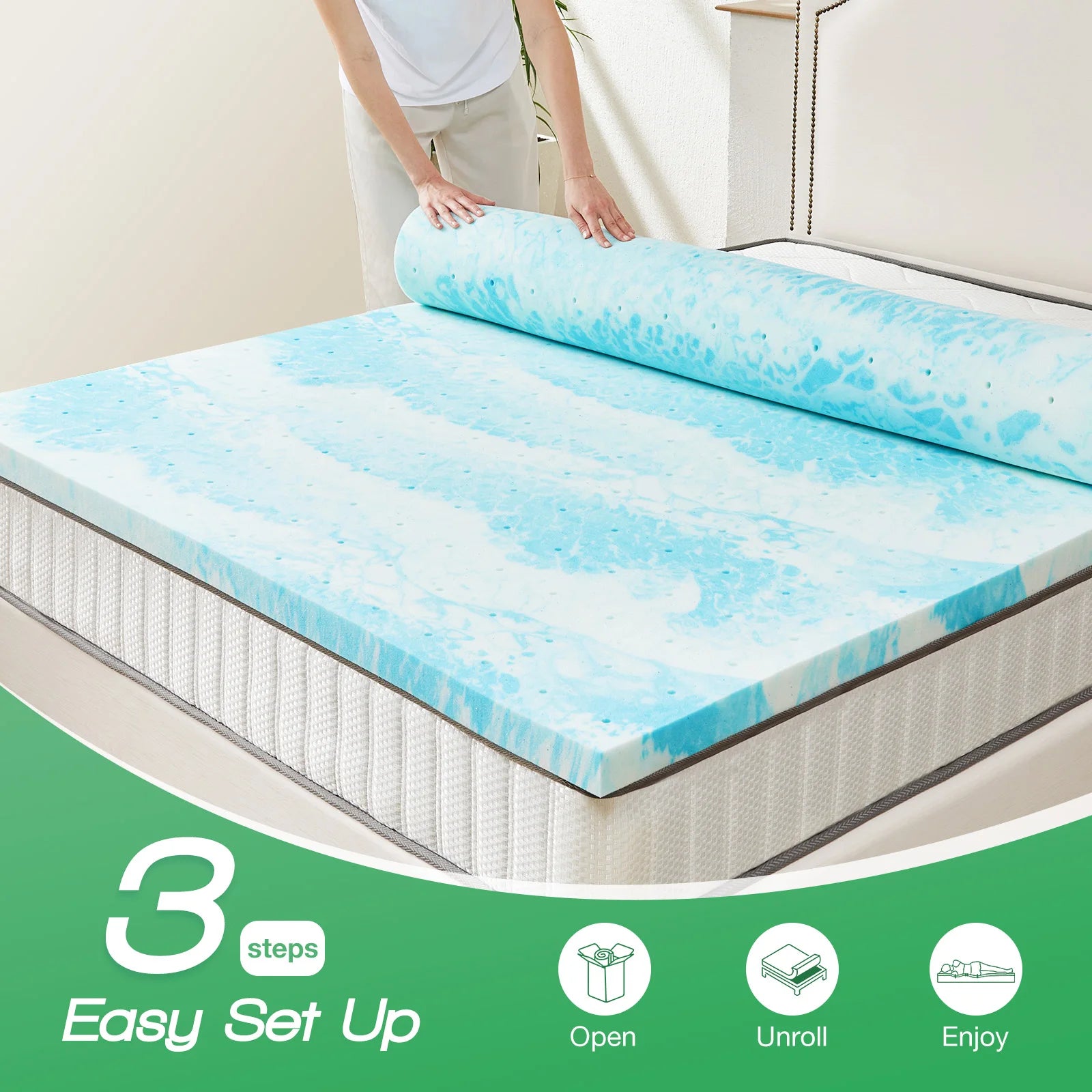 JHK 3 Inch Gel Memory Foam Mattress Topper Full Size Cooling Mattress Soft and Breathable Bed Topper School Bedroom Furniture - TrendForce25