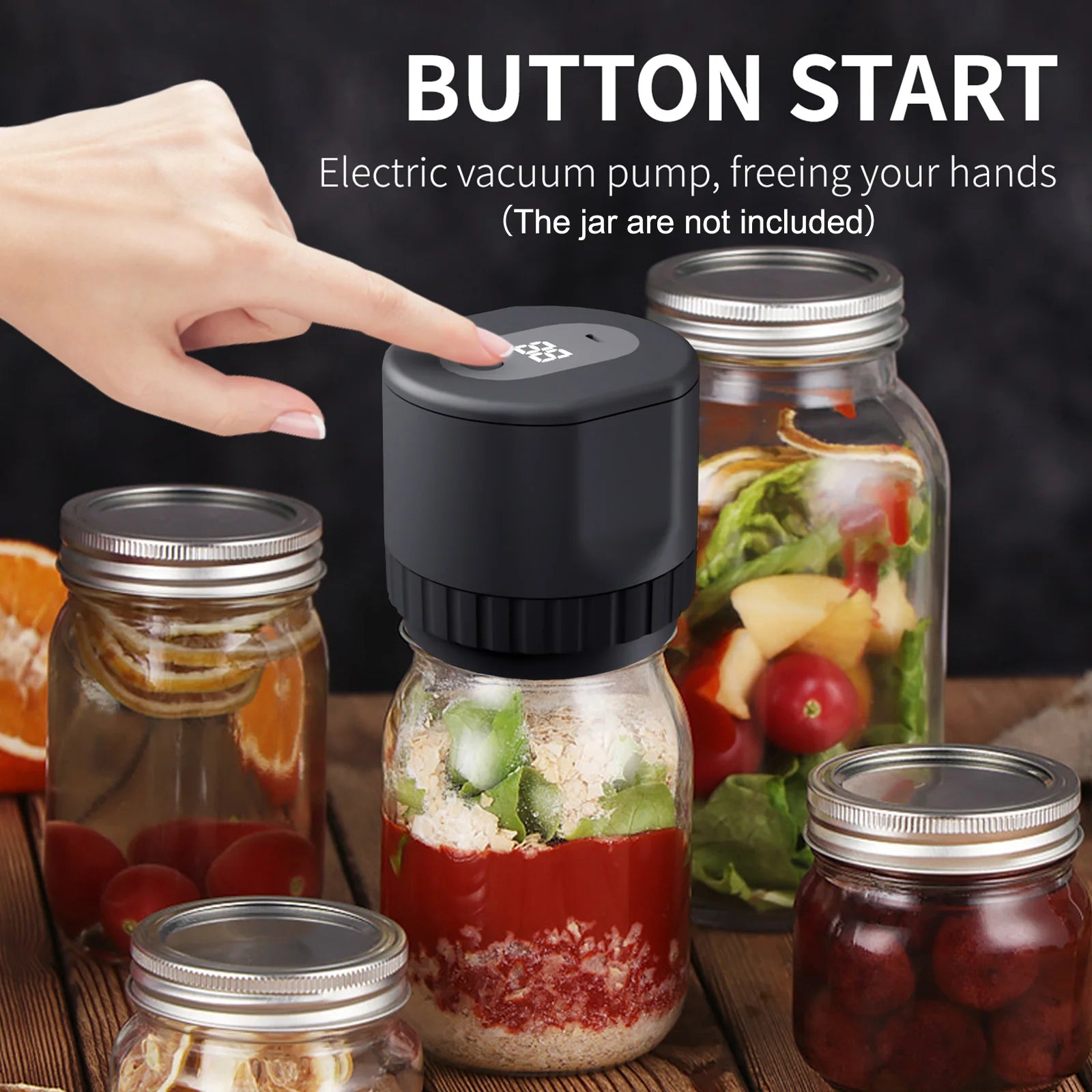 Electric Mason Jar Vacuum Sealer Kit Cordless Automatic Jar Sealer Kit for Food Storage and Fermentation with Wide-Mouth and Reg - TrendForce25
