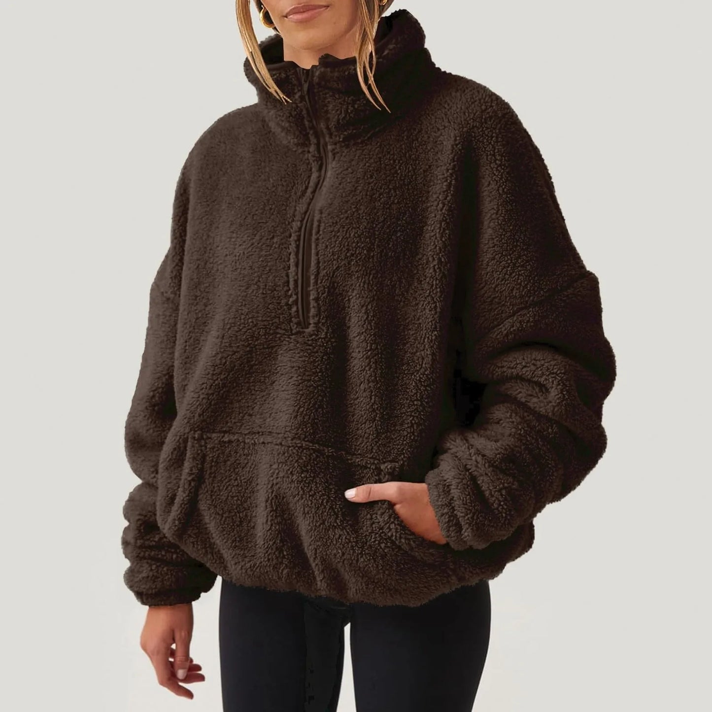 Fuzzy Quarter Zip Sweatshirt Women Trendy Casual Zipper Pullover Fleece Sweatshirts Long Sleeve Winter Outfits Cute Fashion