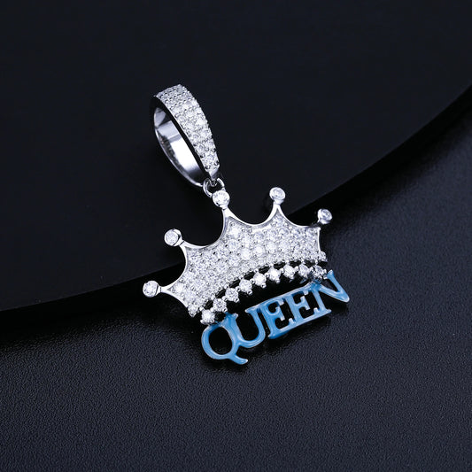 D VVS Moissanite Crown Queen Pendant Necklace S925 Silver Creativity Girl Men Hip Hop Fine Jewelry Fashion Personality Gift