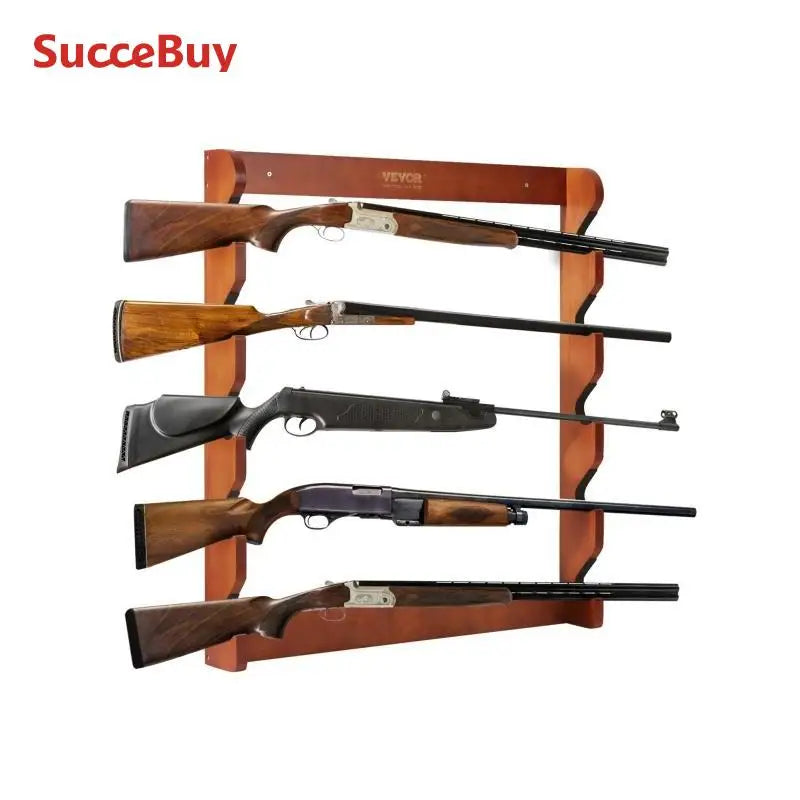 SucceBuy Gun Rack Wood Gun Rack Wall Mount Gun Display Rack holds 4/5Rifles Shotguns 132lbs Heavy Duty Rifle Rack w/Soft Padding