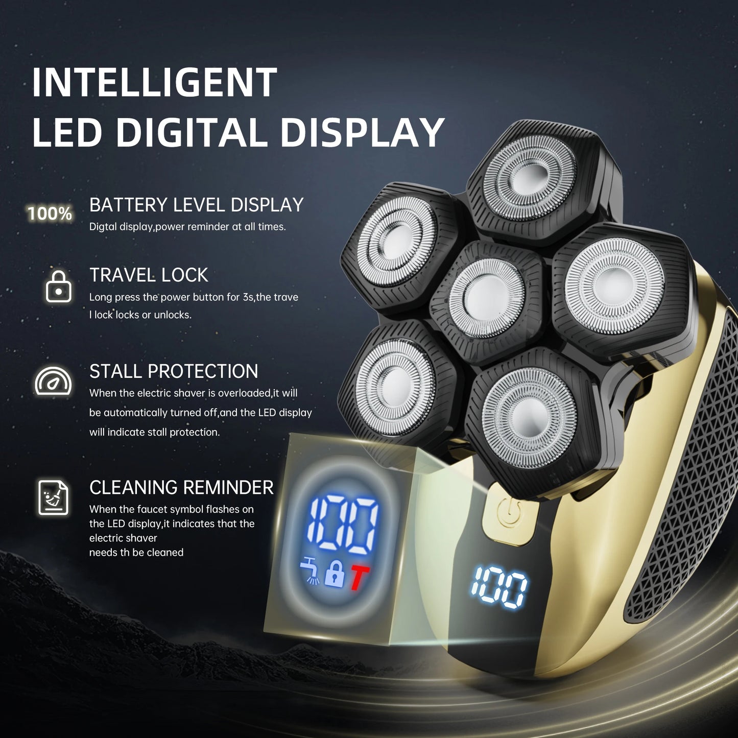 Sejoy 6D Floating Head Shavers for Men Bald Wet Dry Beard Hair Trimmer Multifunctional Rechargeable Bald Head Shaving Machine