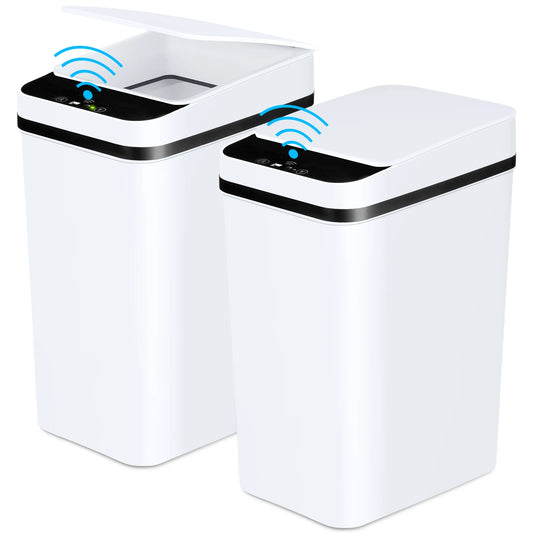 2 Pack 12L Bathroom Automatic Trash Cans Touchless Motion Sensor Slim with Lid for Bathroom Bedroom Living Room Office White - TrendForce25