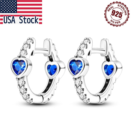 Orstarry 925 Sterling Silver Blue heart-shaped Earrings Jewelry Hoop Earrings For Women Jewelry Birthday Party Trendy Gifts - TrendForce25