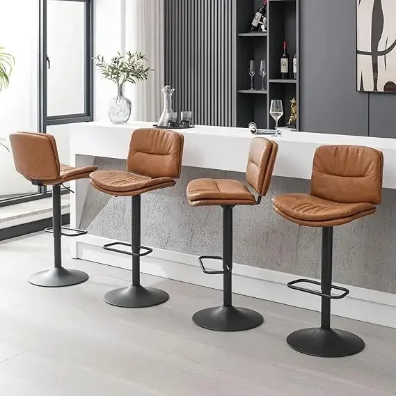 Swivel Bar Stools Set of 4, Double-Layer Upholstered Counter Height Bar Stools with Back, Adjustable Bar Stool 24"-32"