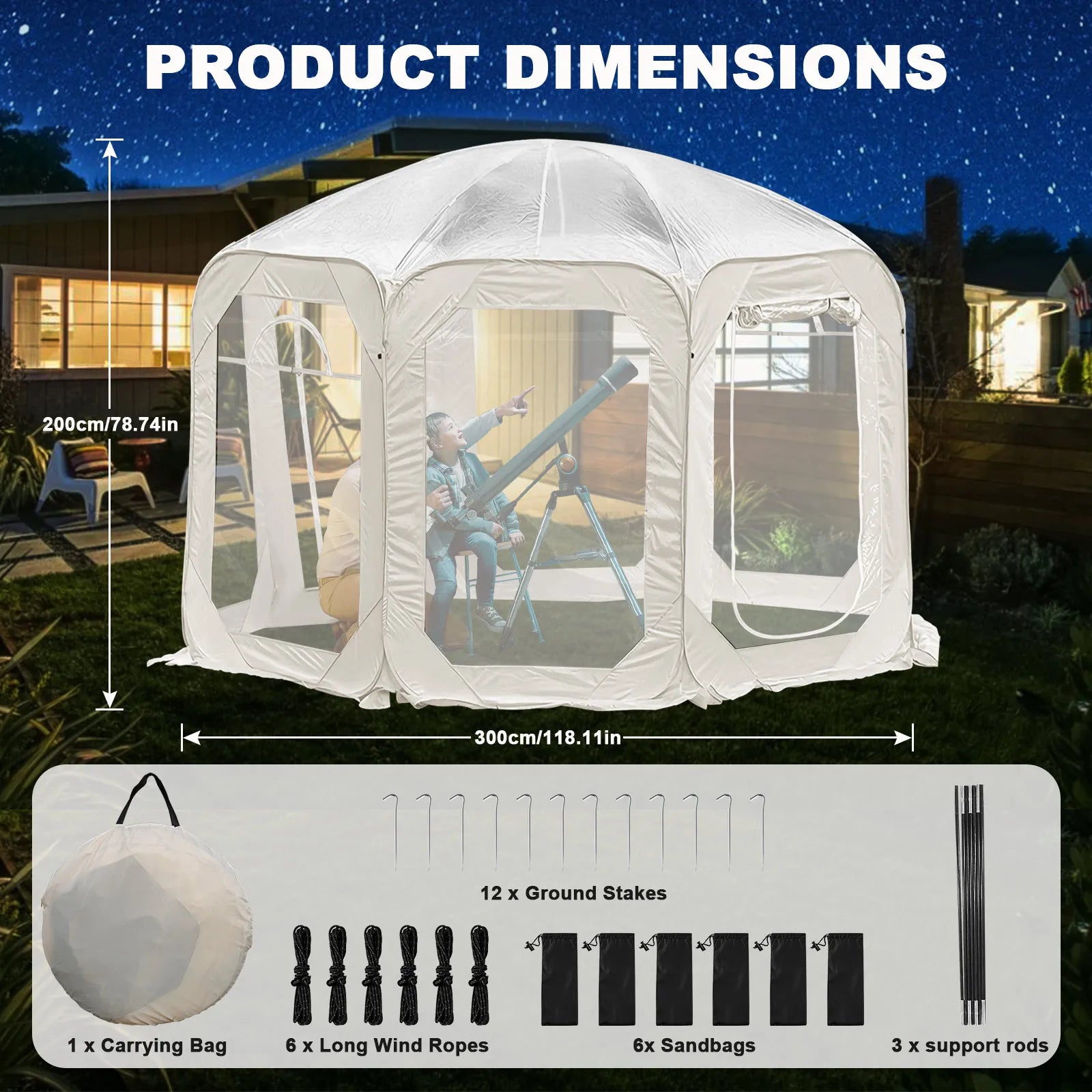 Outdoor Transparent Tent Portable Folding Camping Thickening Tent Starry Sky Bubble House Shade Winter Sunshine Wind/Waterproof - TrendForce25