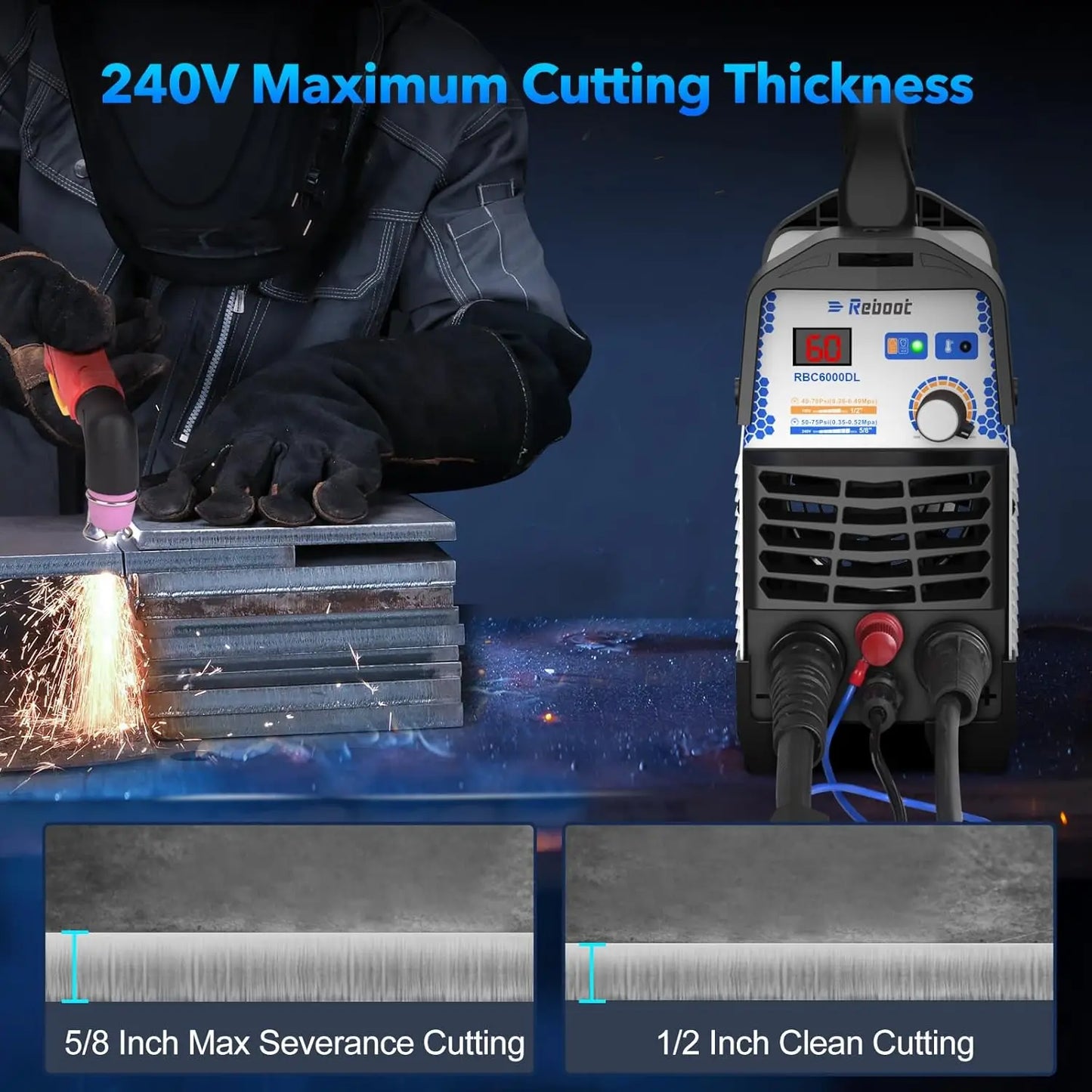Reboot Plasma Cutter 60 Amp Pilot Arc Cutting Machine Non-Touch 1/2 inch (12mm) Clean Cut 3/4 inch (19mm) Severance Cut 110/220V - TrendForce25