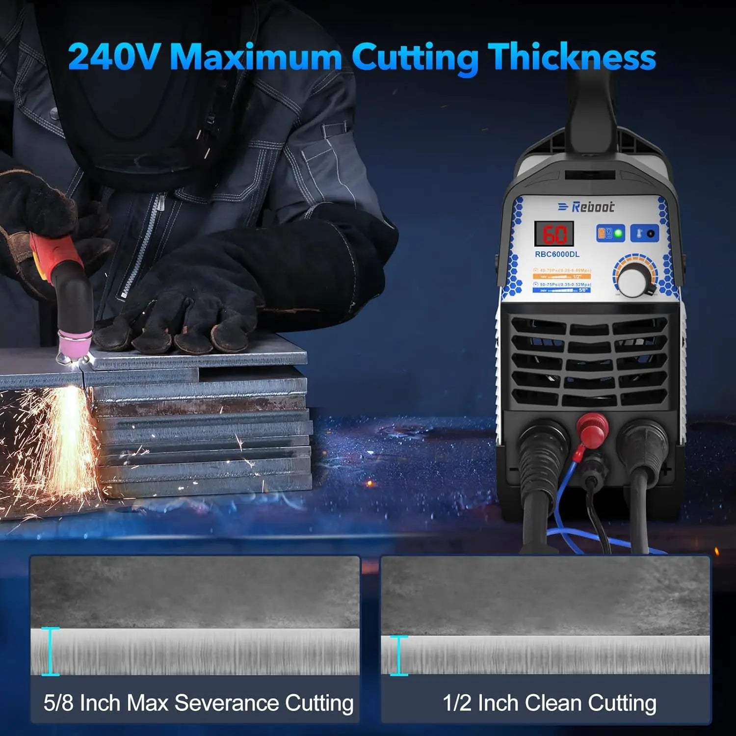 Reboot Plasma Cutter 60 Amp Pilot Arc Cutting Machine Non-Touch 1/2 inch (12mm) Clean Cut 3/4 inch (19mm) Severance Cut 110/220V - TrendForce25