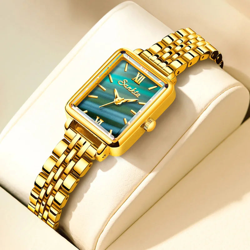SUNKTA Luxury Hight Quality Quartz Watch Fashion Charming Rhinestones Stainless Steel Band Women's Wristwatches+BOX