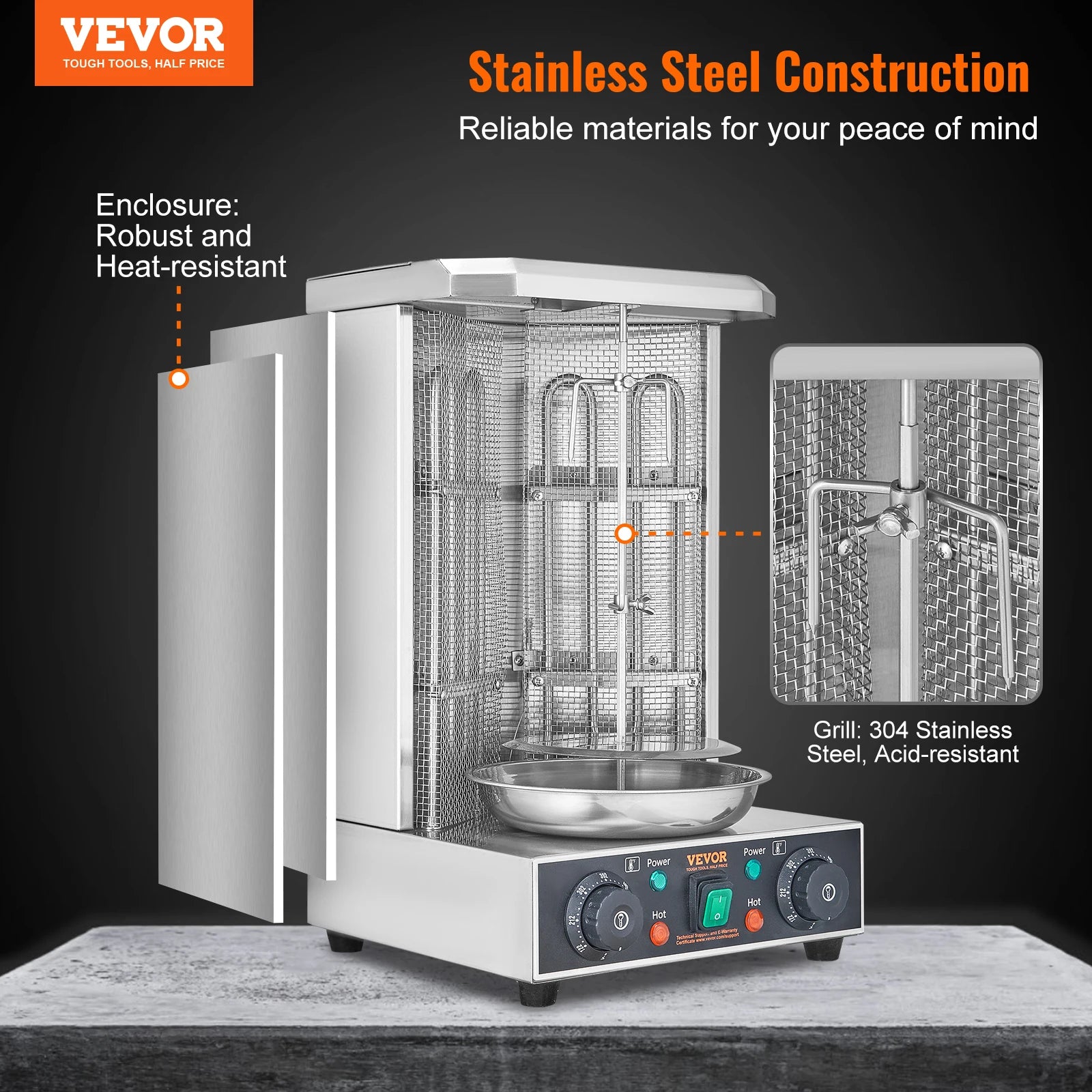 VEVOR Shawarma Grill Machine, 13lbs  Chicken Shawarma Cooker Machine Electric Vertical Broiler Gyro Rotisserie Oven Doner Kebab - TrendForce25