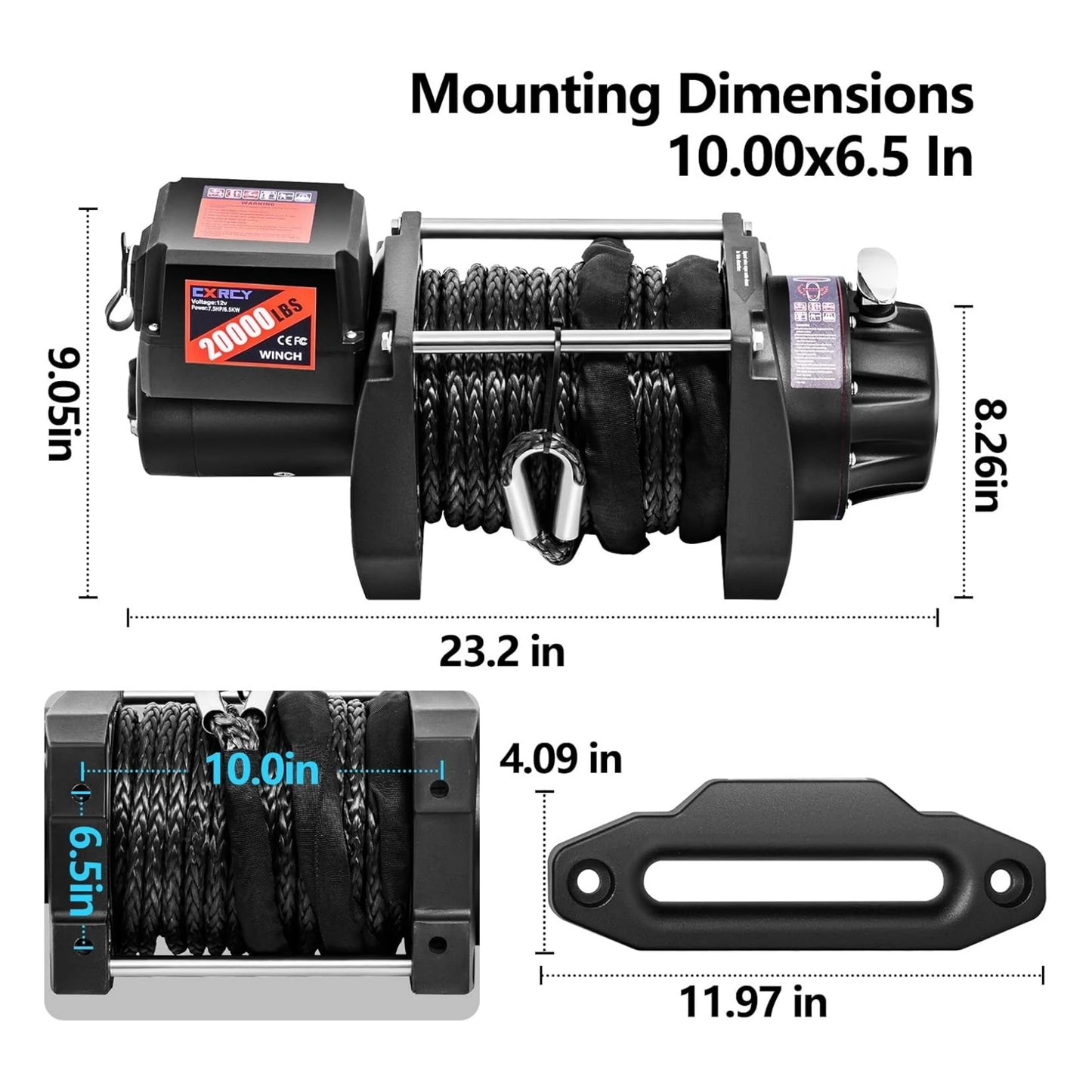 12V Electric Winch, 13500 Load Capacity Synthetic Rope Towing Winches for Jeep Truck SUV,with Wired Handle and Wireless Remote - TrendForce25