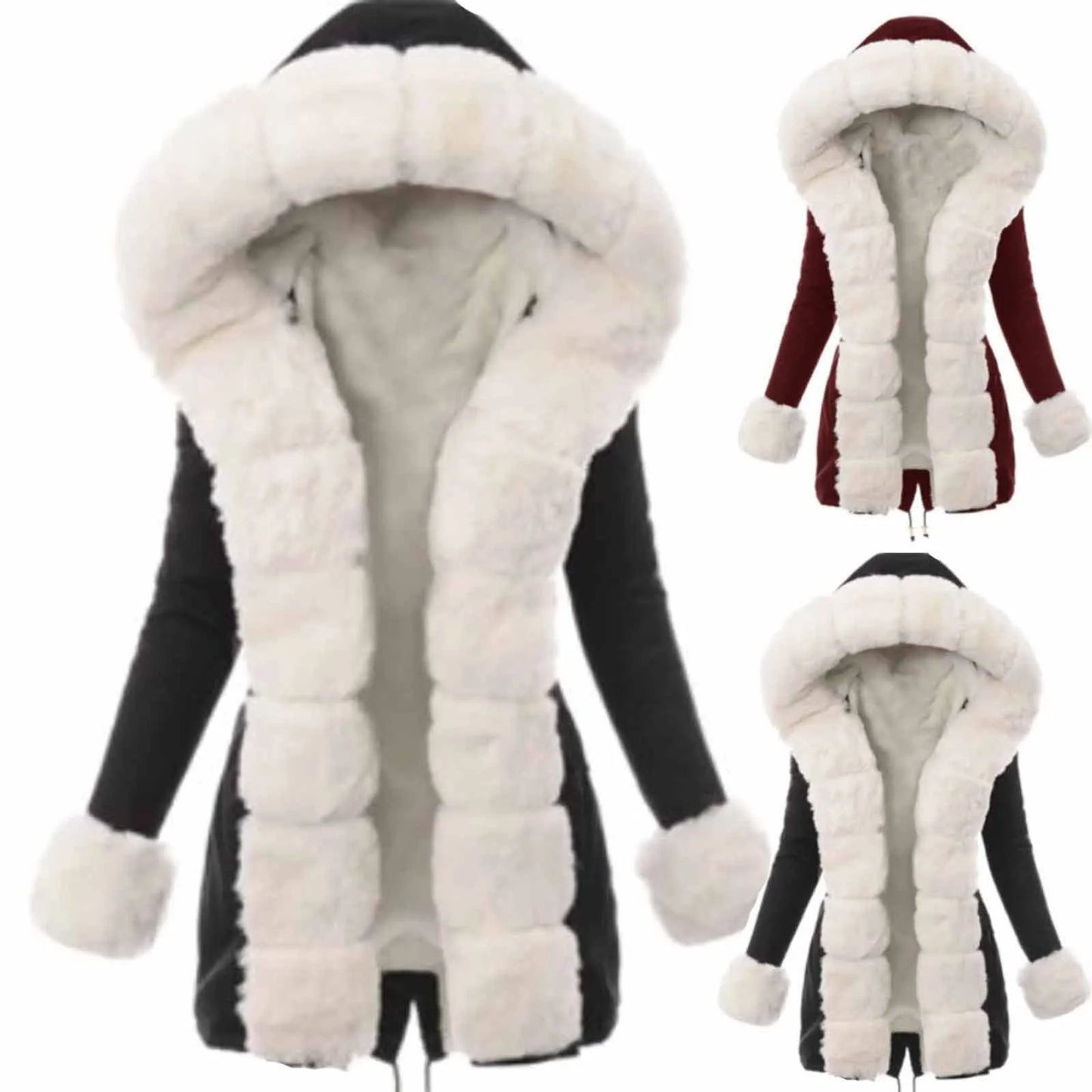 Women Warm Thickened Overcoat Warm Trendy Winter Fleece Fashion Lined Hooded Coat Snow Jacket Fleece Long Sleeve Jacket