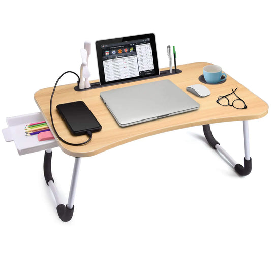 NEW 40x60cm portable folding table laptop table for office and home use with USB light, small fan, cup holder, tablet slot