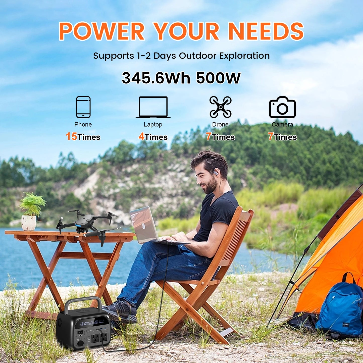 CTOLITY 500W Solar Generator 345Wh Camping Portable Power Station 100W Foldable Solar Panel, UPS Function, For Camping Emergency - TrendForce25