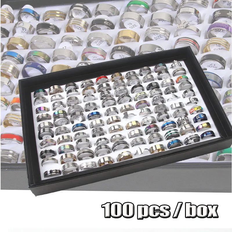 100pcs Mixed Size Rings Bulk Finger Band Ring Wholesale Lot Men Women Jewelry luxury Gift Holiday Party Wedding Punk Rings