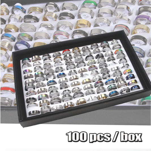 100pcs Mixed Size Rings Bulk Finger Band Ring Wholesale Lot Men Women Jewelry luxury Gift Holiday Party Wedding Punk Rings