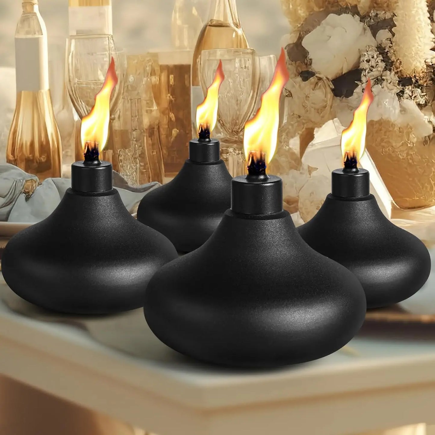 6 Pack Metal Tabletop Torches, 24.5 Ounces Citronella Outdoor Torches, Inflatable Flame Torches for Party Landscape Decorations