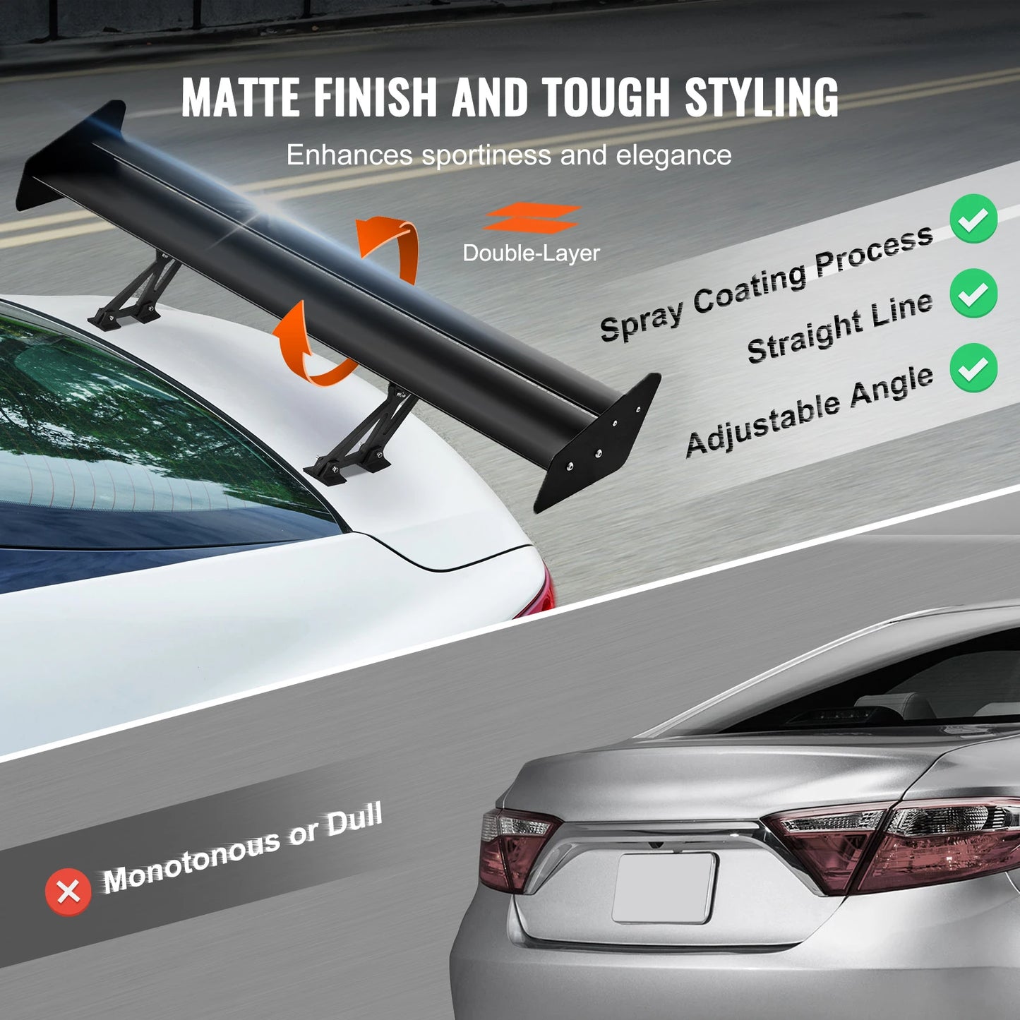 VEVOR GT Wing Car Spoiler 53.1 inch Universal Spoiler with Double Deck Car Rear Spoiler Wing, Racing Spoiler BGW/JDM Drift Black