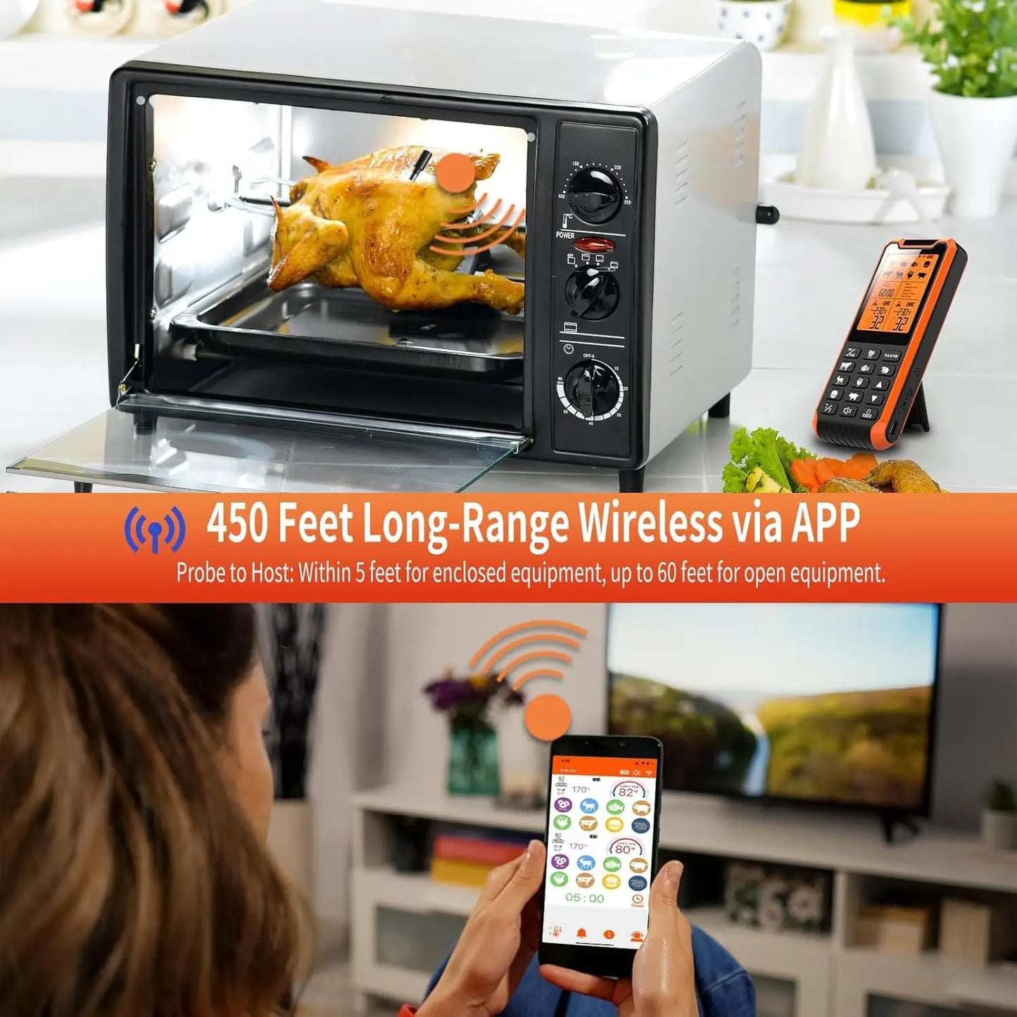 Wireless Digital Meat Thermometer with Dual Probes for BBQ, Oven, Smoker, Air Fryer - TrendForce25