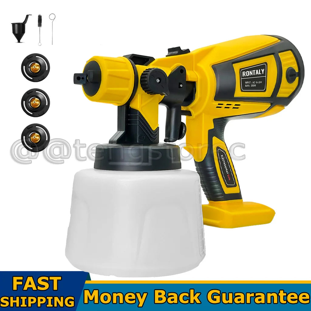 Cordless High Pressure Spray Gun Airless Paint Sprayer 1000ML 3 Nozzles Replace For Dewalt 18V/20v XR Max Body Only
