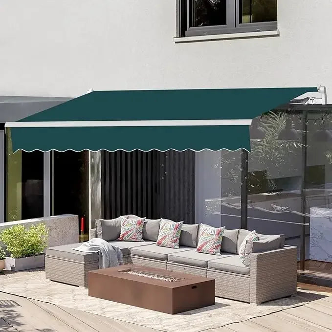 13.1'x8.2' Patio Awning, Retractable Awning with Crank Handle and Waterproof Polyester