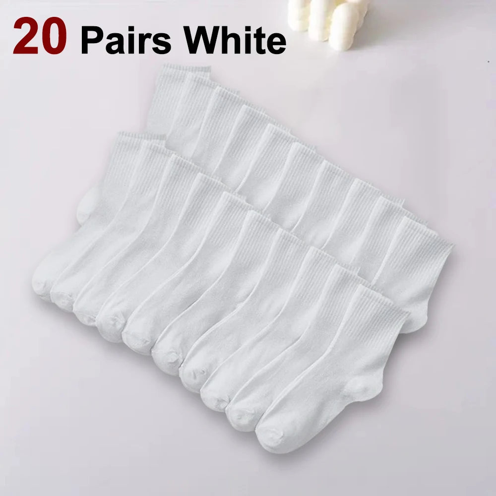 10/20 Pairs Women Solid Color Crew Socks Classic Versatile Comfortable Breathable Sweat Absorbing Running Sports Leisure Socks