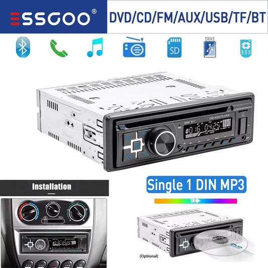 ESSGOO 12V 1 DIN Universal Car Stereo Radio MP3 Player Support DVD/CD In-dash Bluetooth FM USB SD AUX Head Unit Player MP3