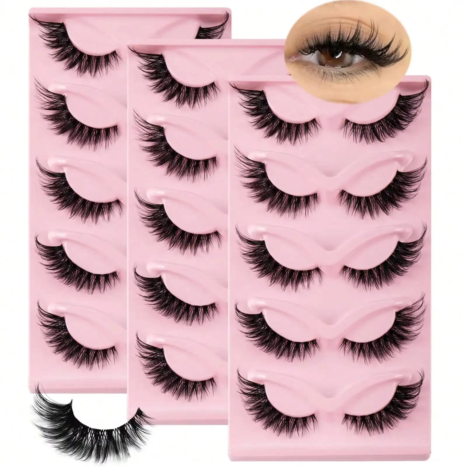 15Pairs/3Pack Cat eye Eyelashes 3D Natural False Lashes Fluffy Soft Cross Clear Band Lashes Manga Lashes Wispy Eyelash Makeup - TrendForce25
