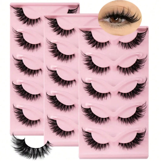 15Pairs/3Pack Cat eye Eyelashes 3D Natural False Lashes Fluffy Soft Cross Clear Band Lashes Manga Lashes Wispy Eyelash Makeup - TrendForce25