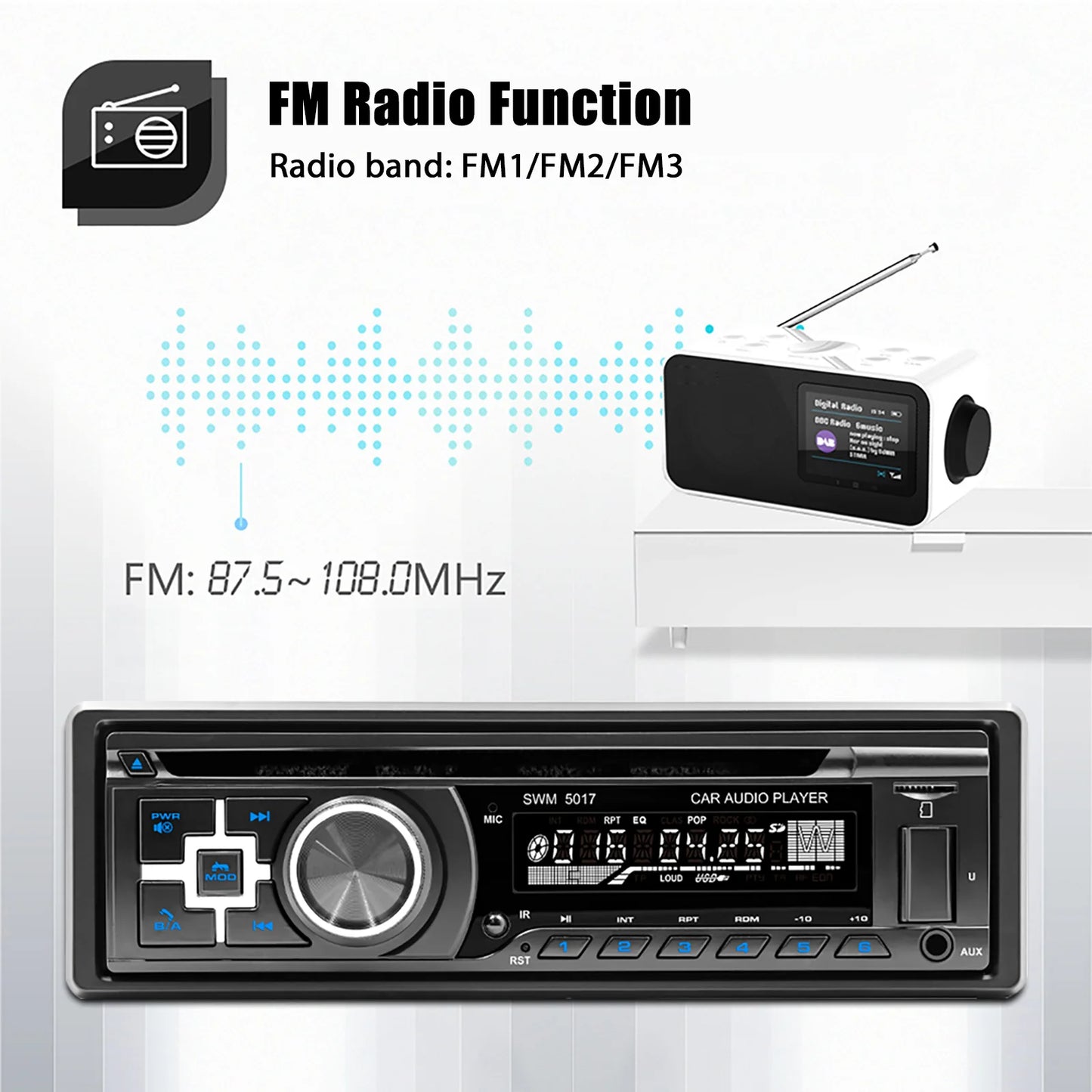 ESSGOO 12V 1 DIN Universal Car Stereo Radio MP3 Player Support DVD/CD In-dash Bluetooth FM USB SD AUX Head Unit Player MP3