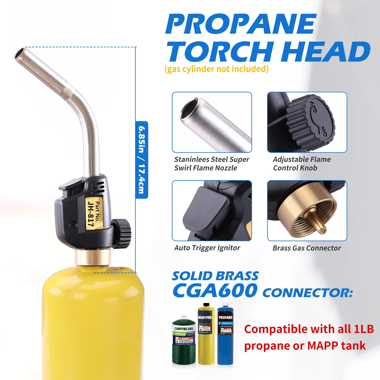 High Intensity Propane Torch Head, Trigger Start Gas Torch, Map Gas Torch Kit for Propane, MAPP MAP/PRO，Solding, Welding Brazing
