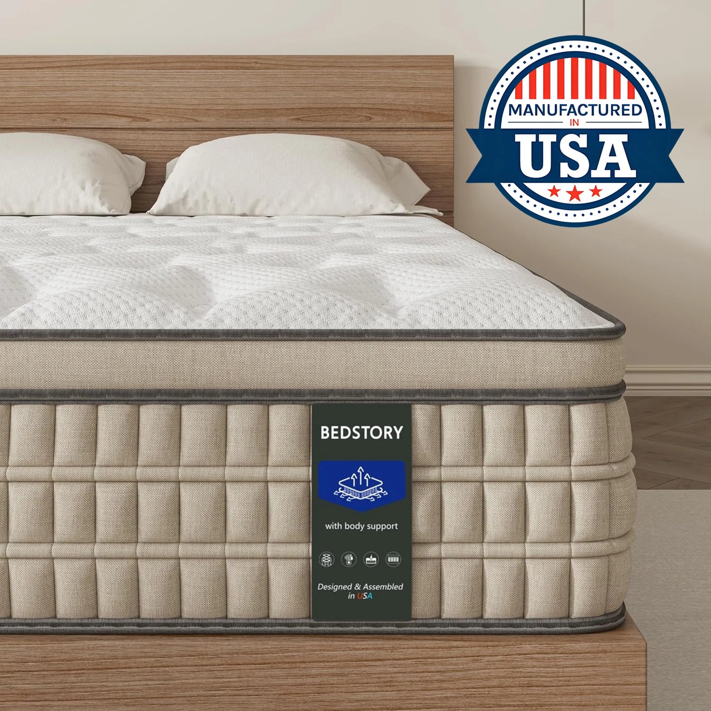 BedStory 12 Inch Full/King Hybrid Gel Memory Foam Mattress, Queen Size Mattress with Breathable Fabric for Comfortable Sleep - TrendForce25