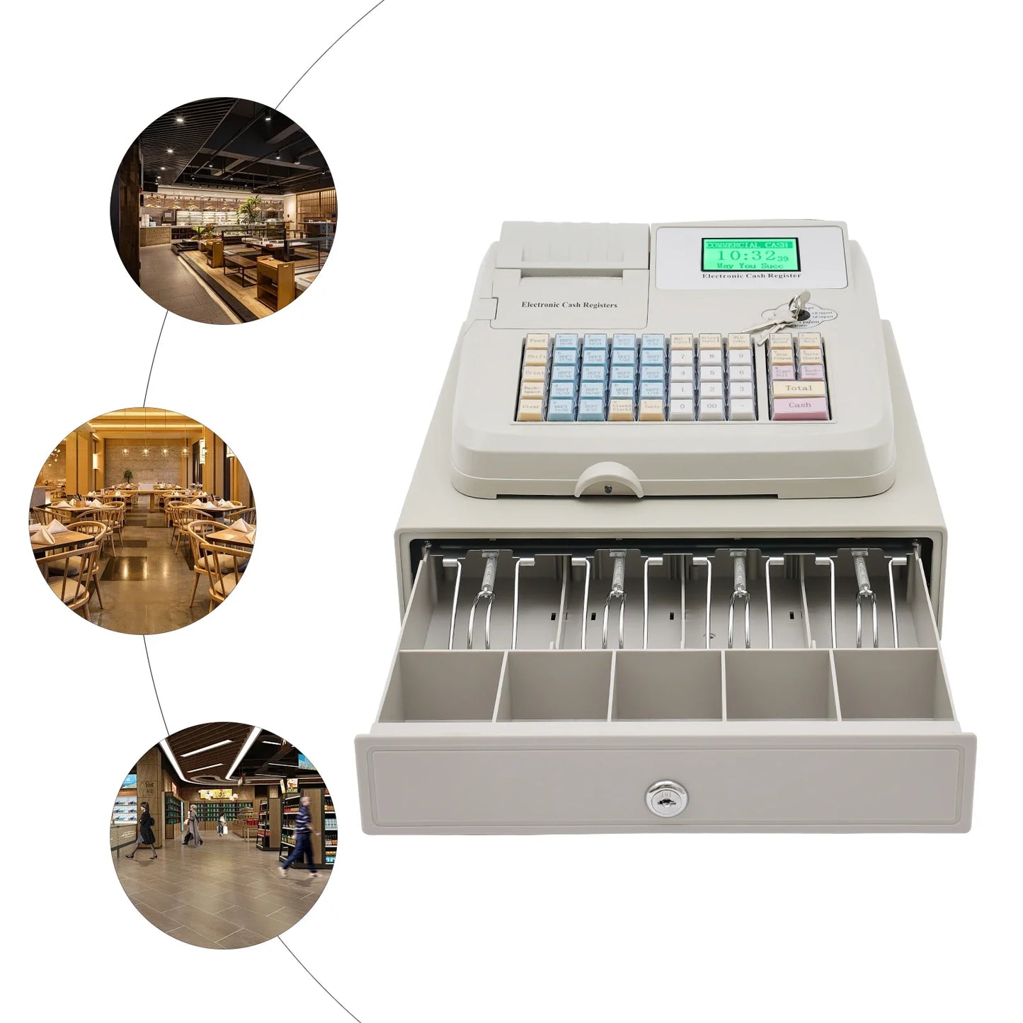 48-Keys Electronic Cash Register with Drawer Box Intelligent Cash Register Computer Digital LED Display POS Cashier - TrendForce25