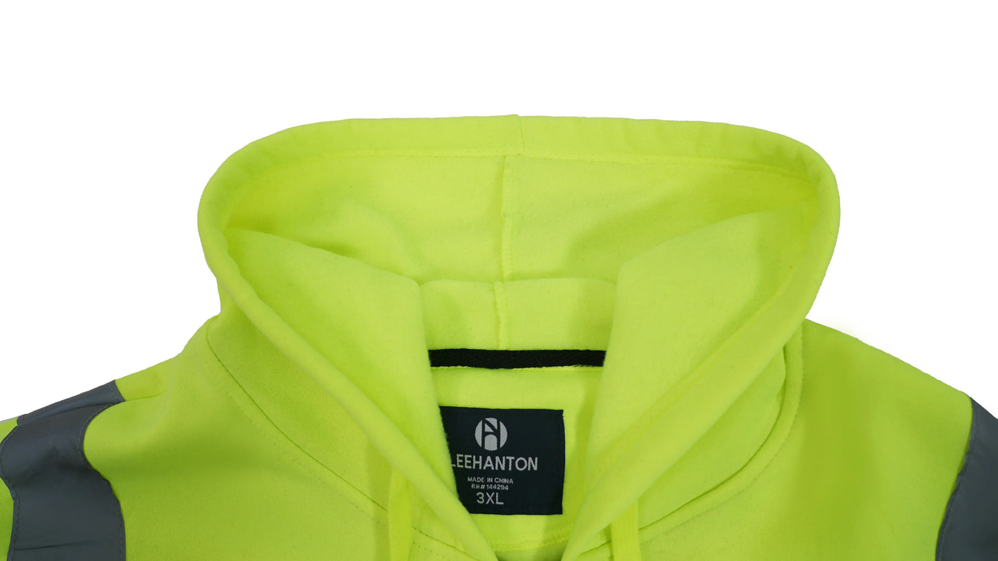 Men's high visual safety hooded sweatshirt with wool lining ribbed knitted cuffs and waistband suitable for men's daily wear