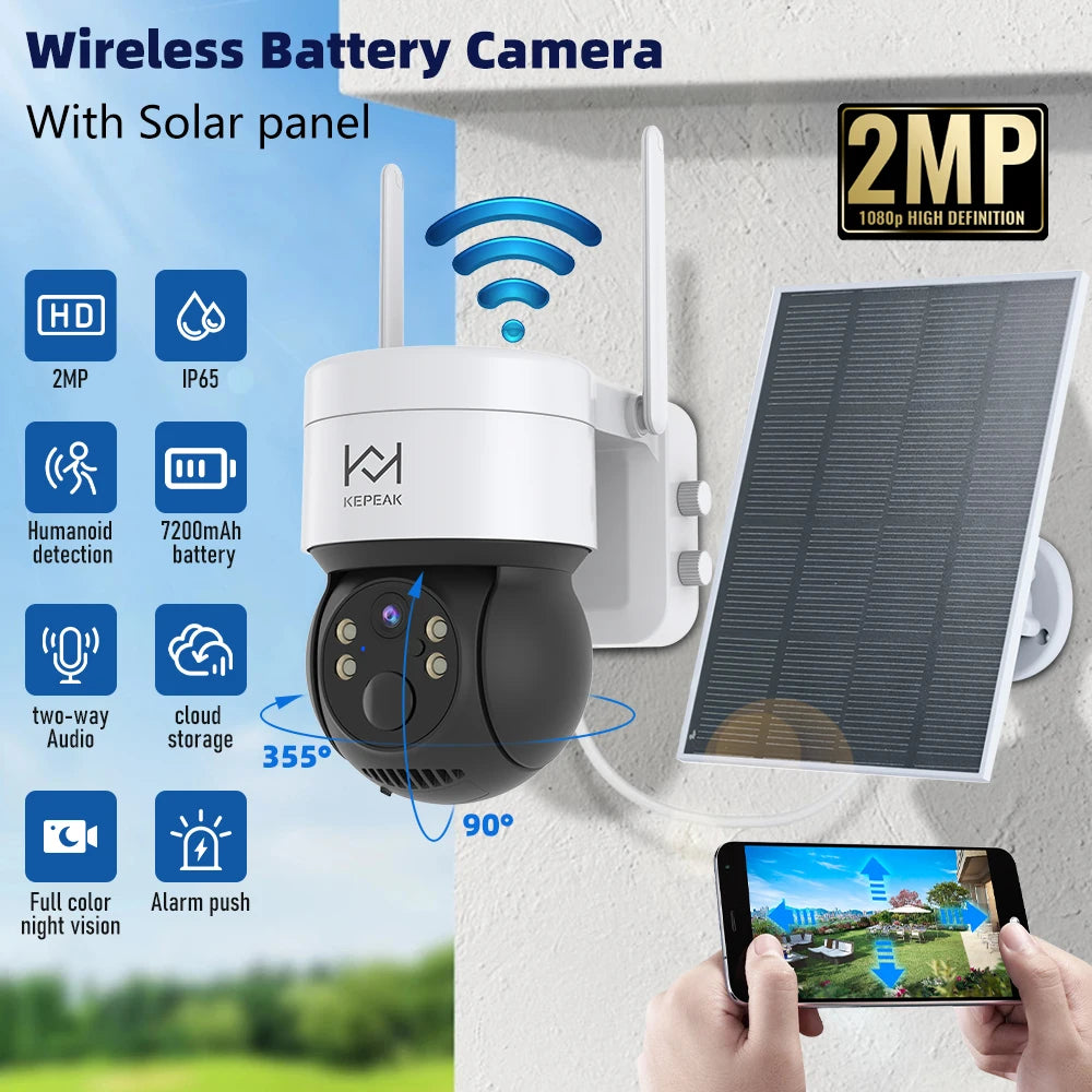 Built-in Battery Outdoor Wireless Solar IP Camera  WiFi PTZ 1080P Video Surveillance Long Time Standby Waterproof - TrendForce25